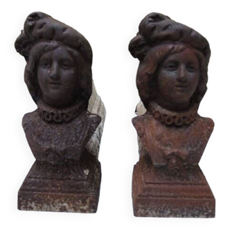 Old cast iron andirons woman with collar