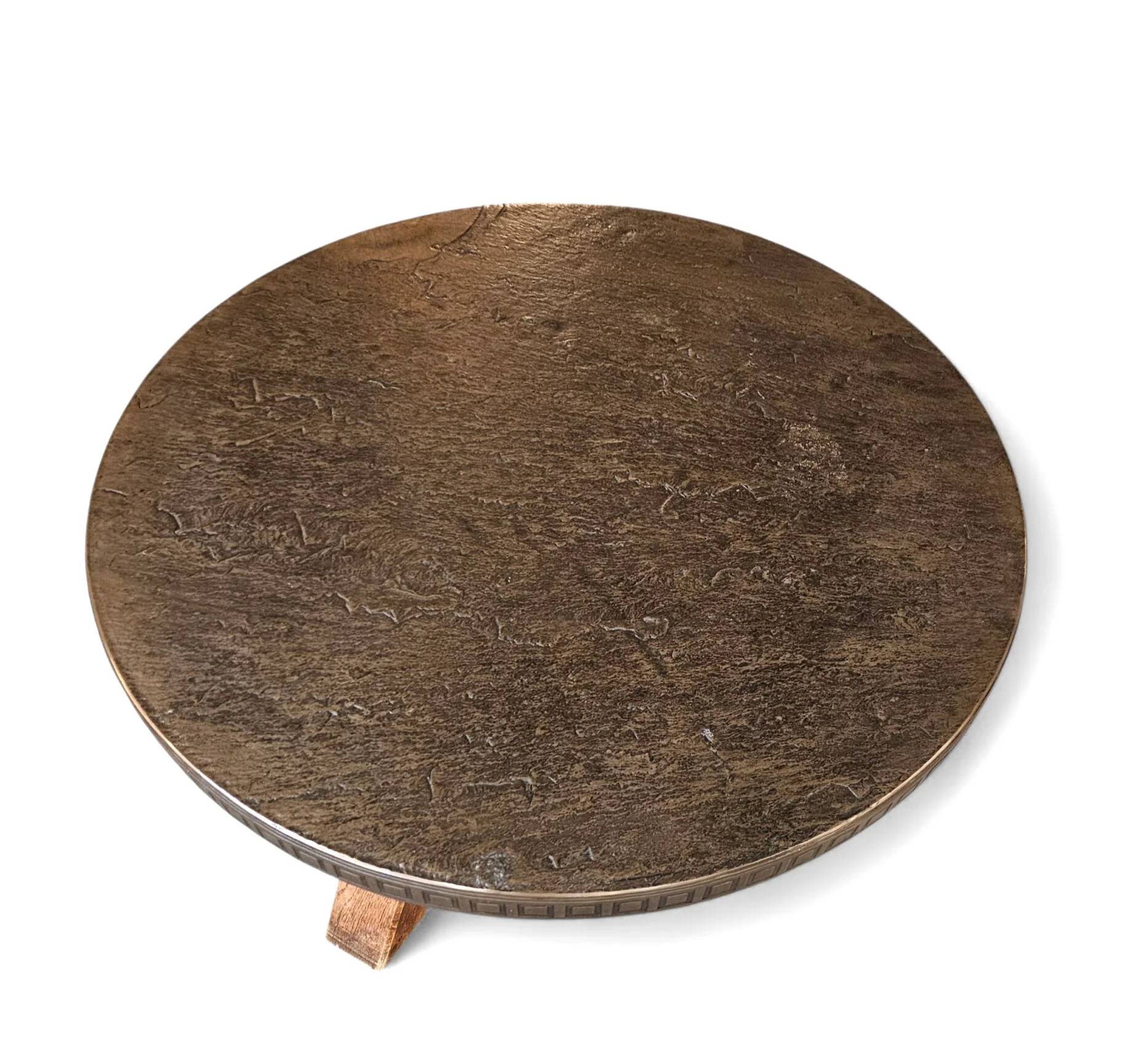 Round brutalis coffee table with brass / copper top / 1960s