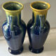 Pair of amphora vases Saint-Clément, glazed ceramic in blue and green.