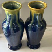 Pair of amphora vases Saint-Clément, glazed ceramic in blue and green.