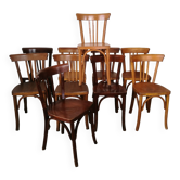 Set of 10 curved wood bistro chairs