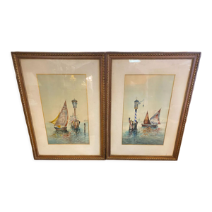 2 aquarelles de  F. Jeanningros, - venise