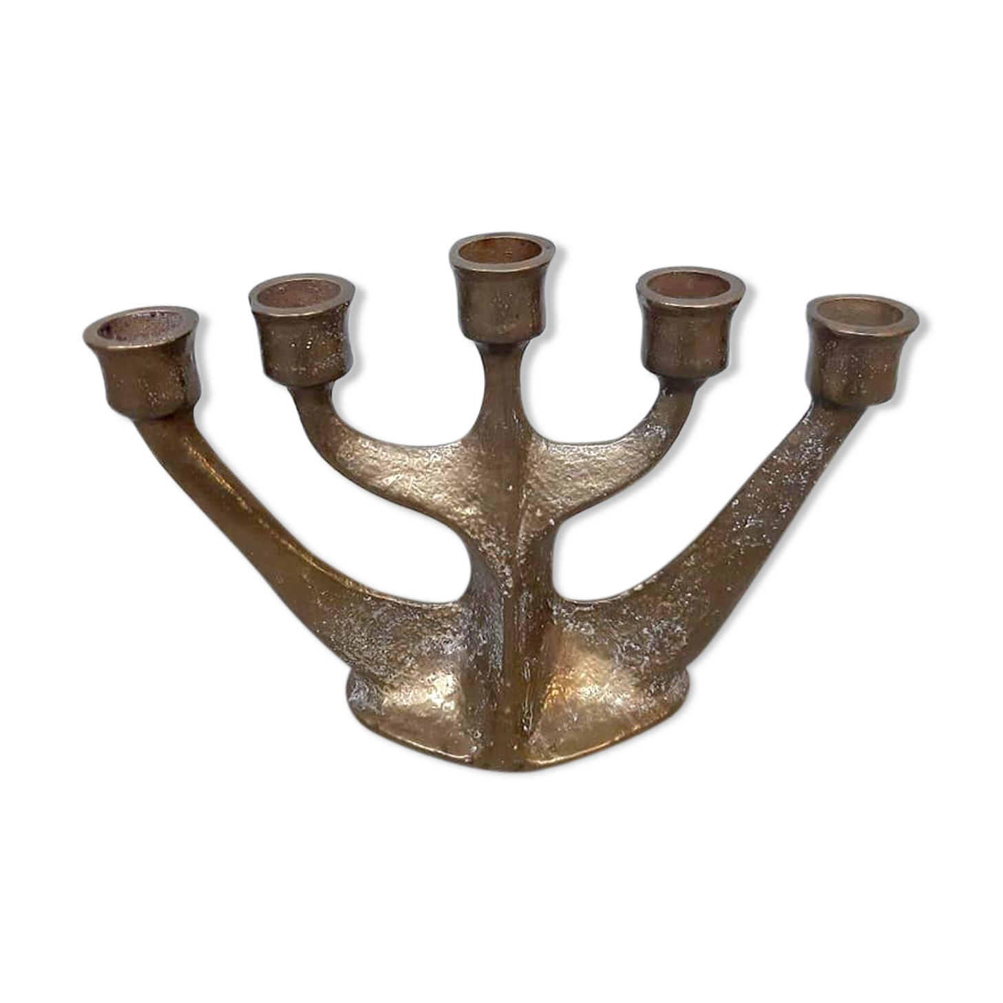 Brutalist vintage solid candle holder brass by Gilde Handwerk