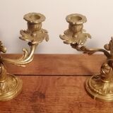 Paire de bougeoir style Louis XV rocaille en bronze doré