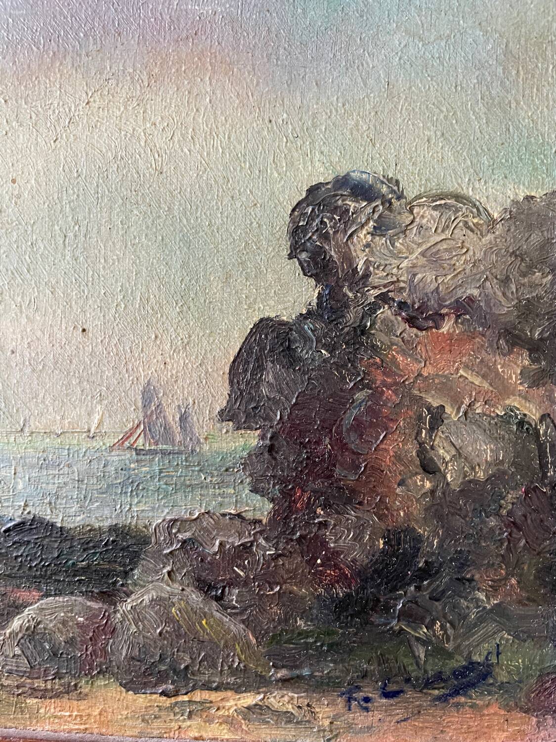 Animated marine painting of a boat at the end of the 19th century and the beginning of the 20th century