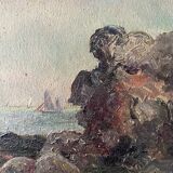 Animated marine painting of a boat at the end of the 19th century and the beginning of the 20th century