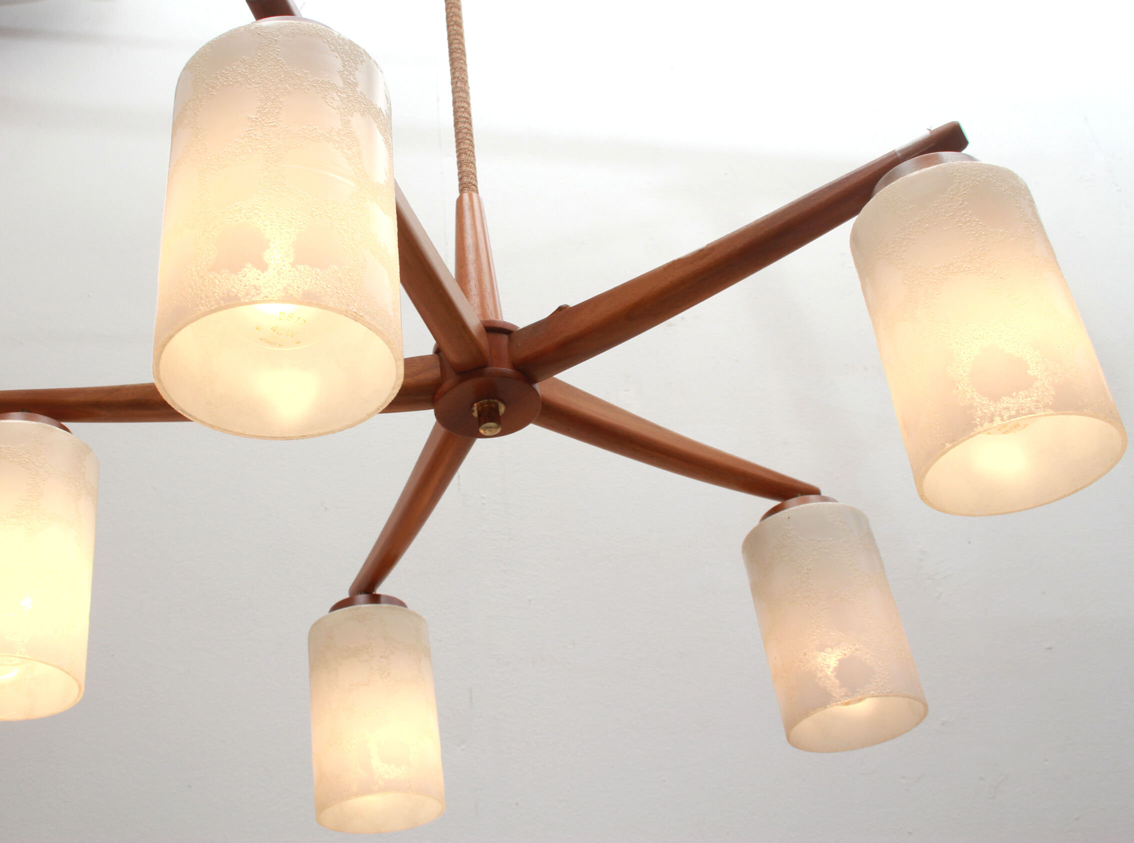 1960s ceiling light walnut opaline glass