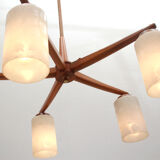 1960s ceiling light walnut opaline glass