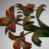 Pair of vintage floral wall sconces in Italian Florentine style metal.