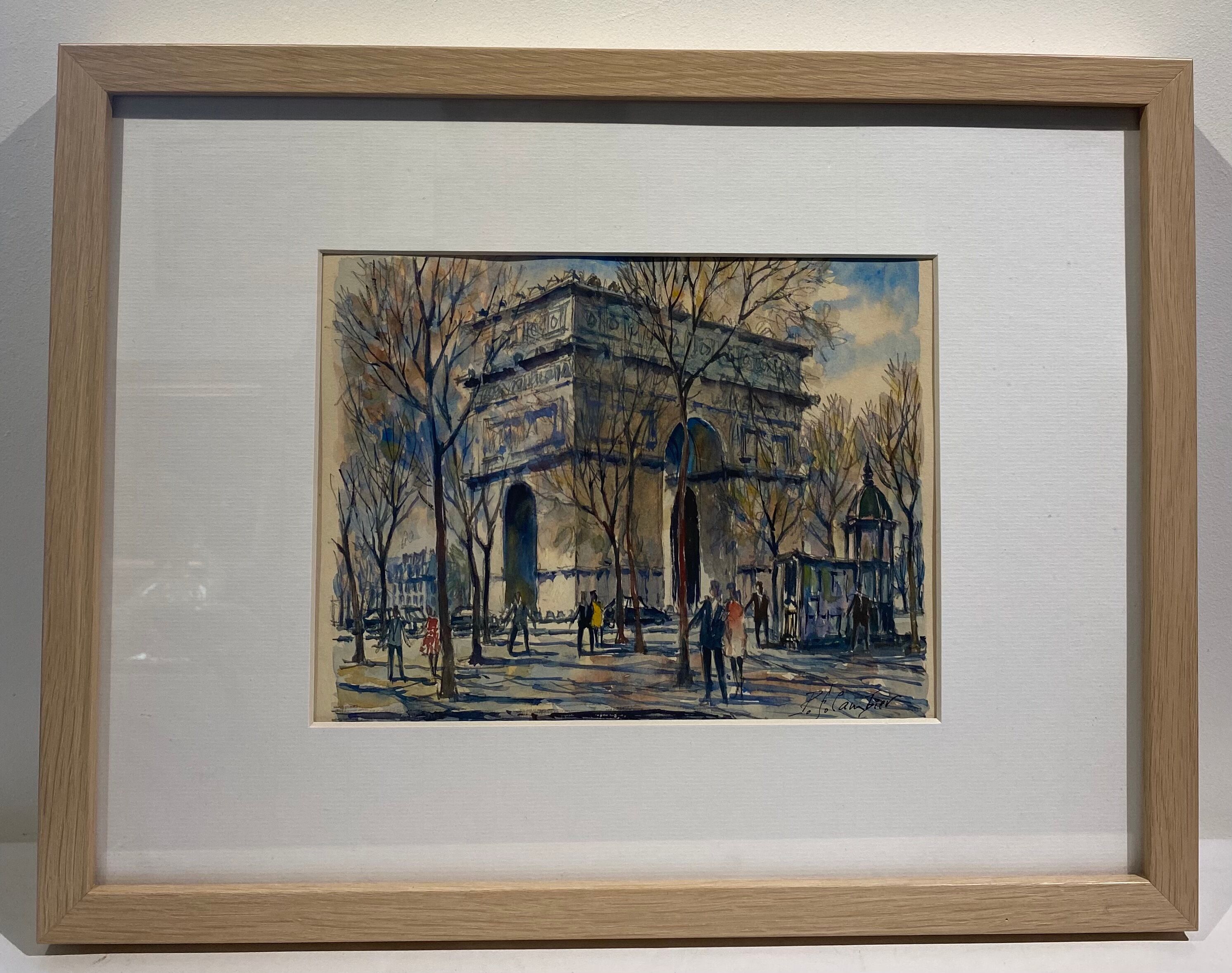 Old painting, watercolor of the signed triumphal arch, XX century