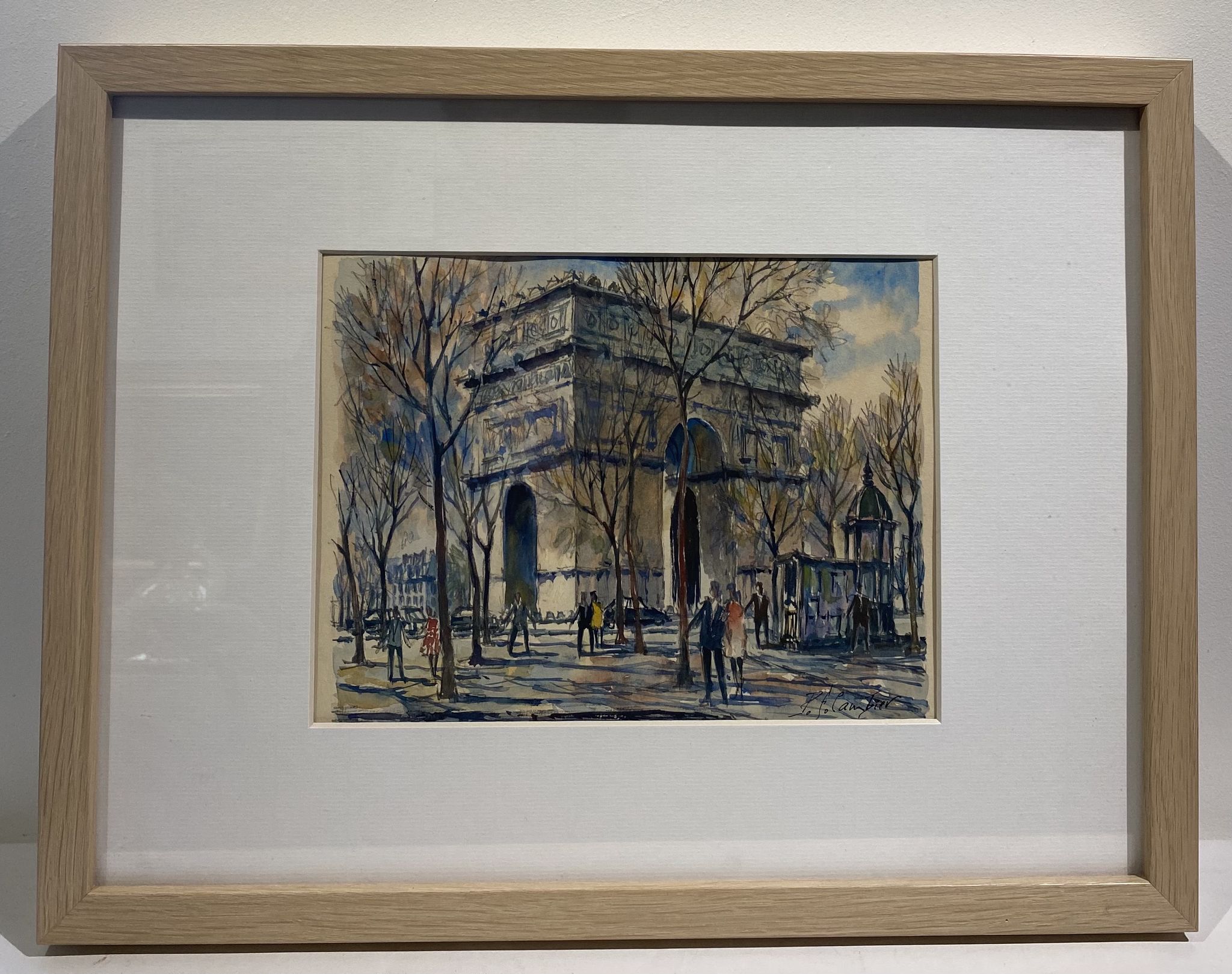 Old painting, watercolor of the signed triumphal arch, XX century