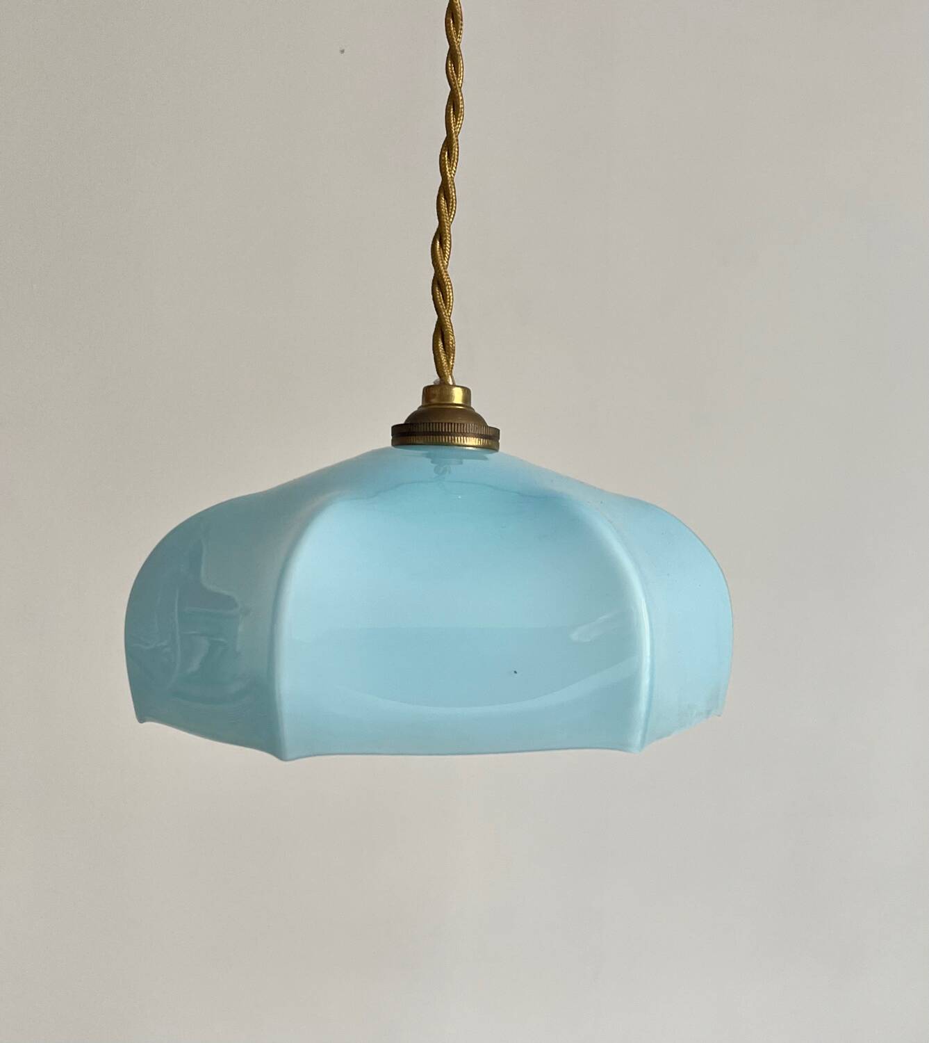 Mini blue opaline suspension art deco