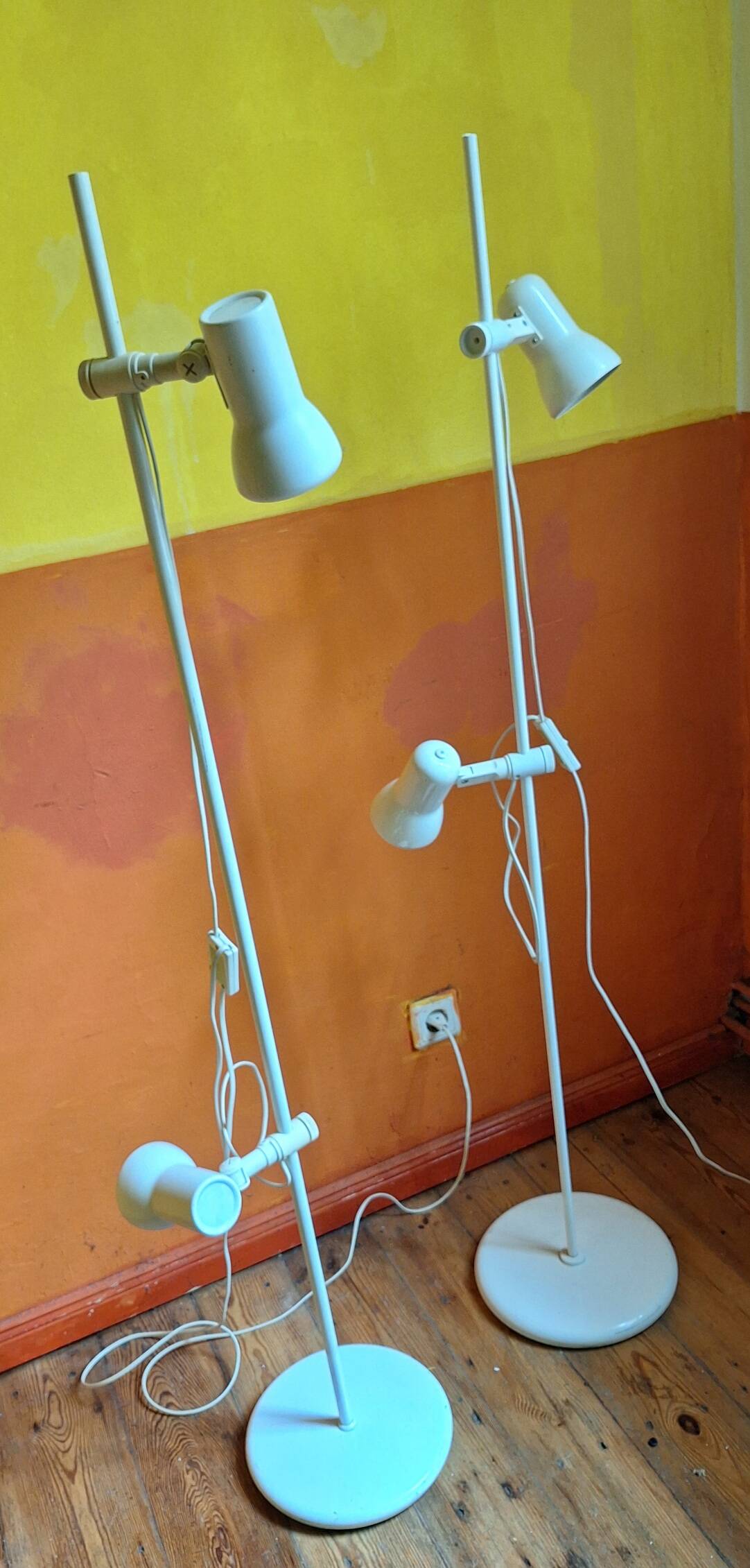 Pair of Italian multi-adjustable floor lamps with 2 spotlights, 1970s