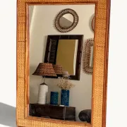 1970s Mid-Century Rattan and Pencil Reed Large Mirror, Spain