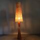 1960s Parker Knoll wooden table lamp with wicker shade, Britain