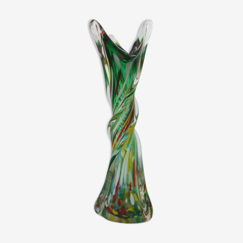 Vase en verre Murano torsadé moucheté années 1960