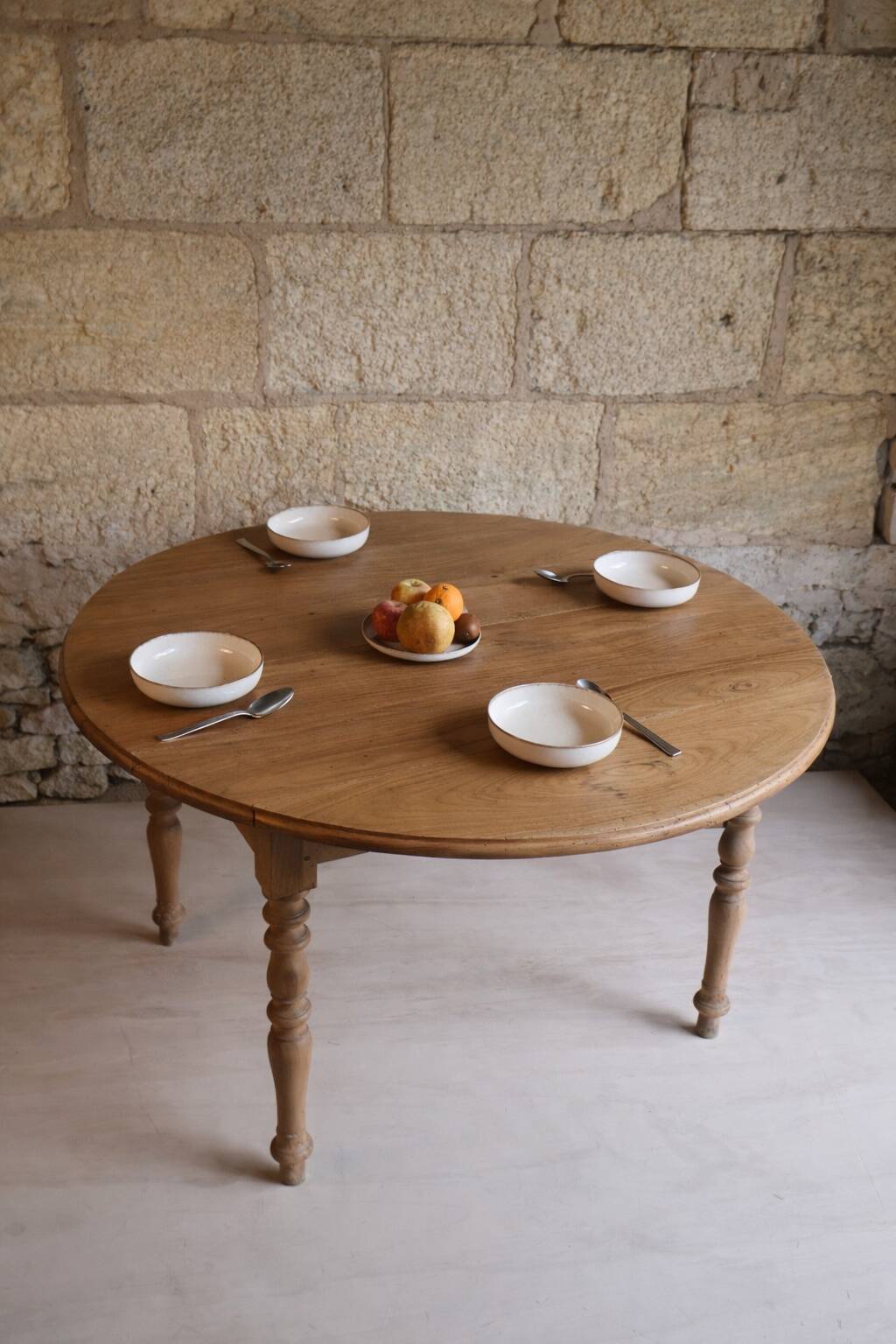 Round walnut table – modular with drop leaves – charming country chic