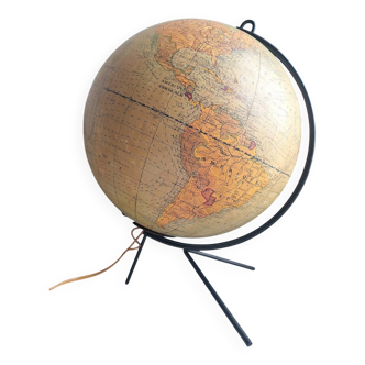 Vintage world map, old illuminated planisphere, terrestrial globe