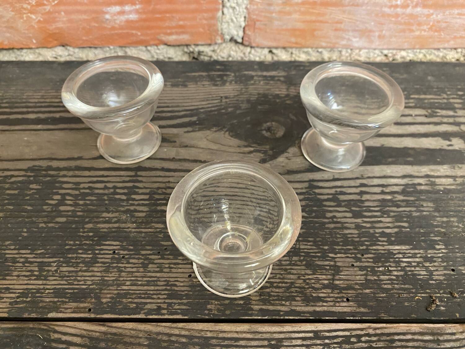 Set of 3 Antique Molded Glass Egg Cups Made in France Vintage