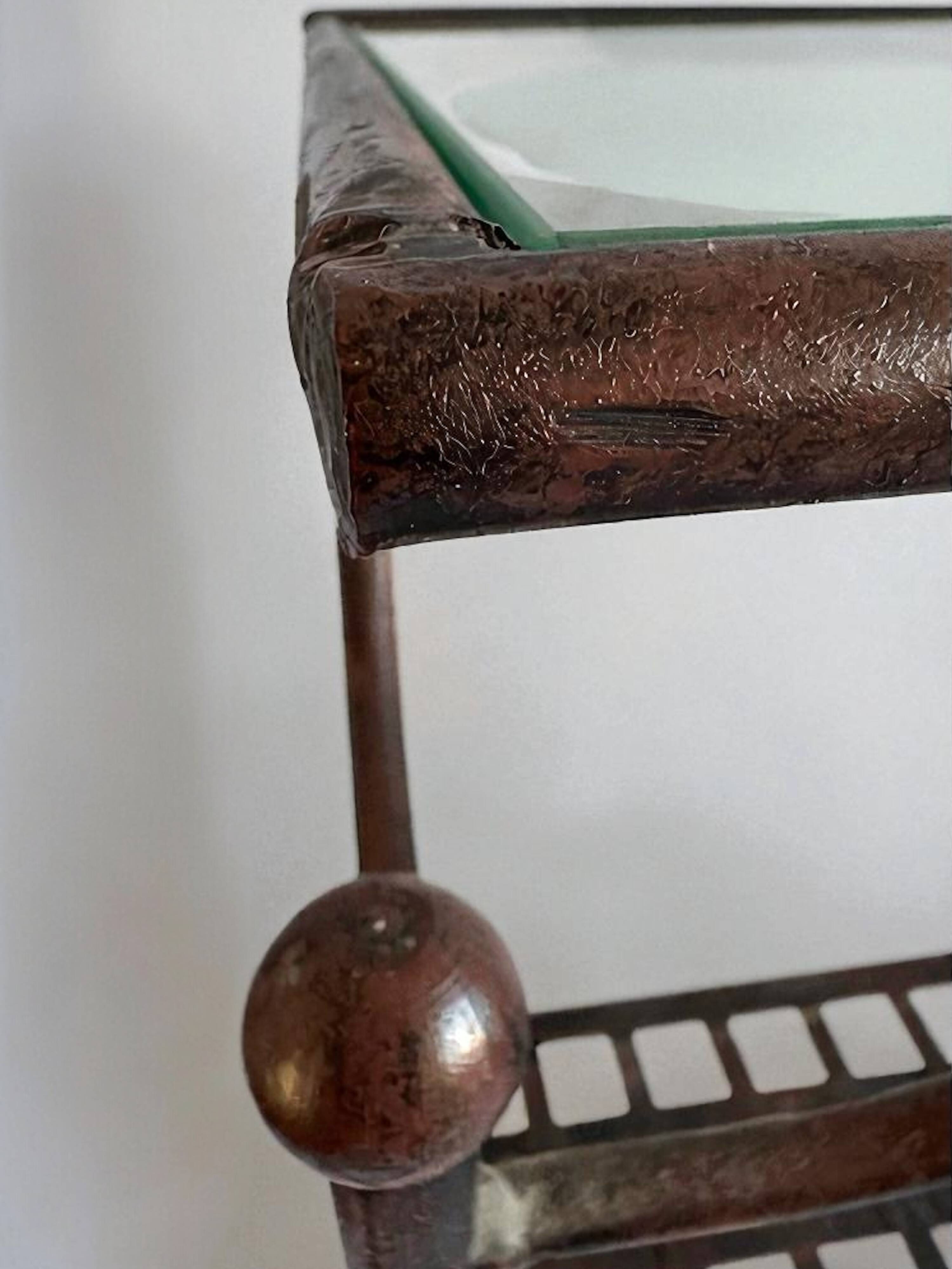 Console en fer forgé et verre, étagère treillis – vintage 70/80