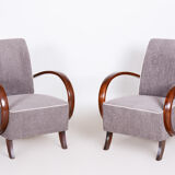 Pair of grey art deco armchairs made in the 1930s, fully refurbished beech.