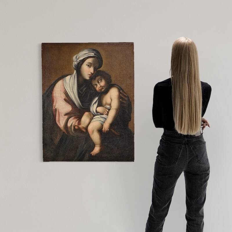 Antique Italian painting Madonna and Child from the 18th century