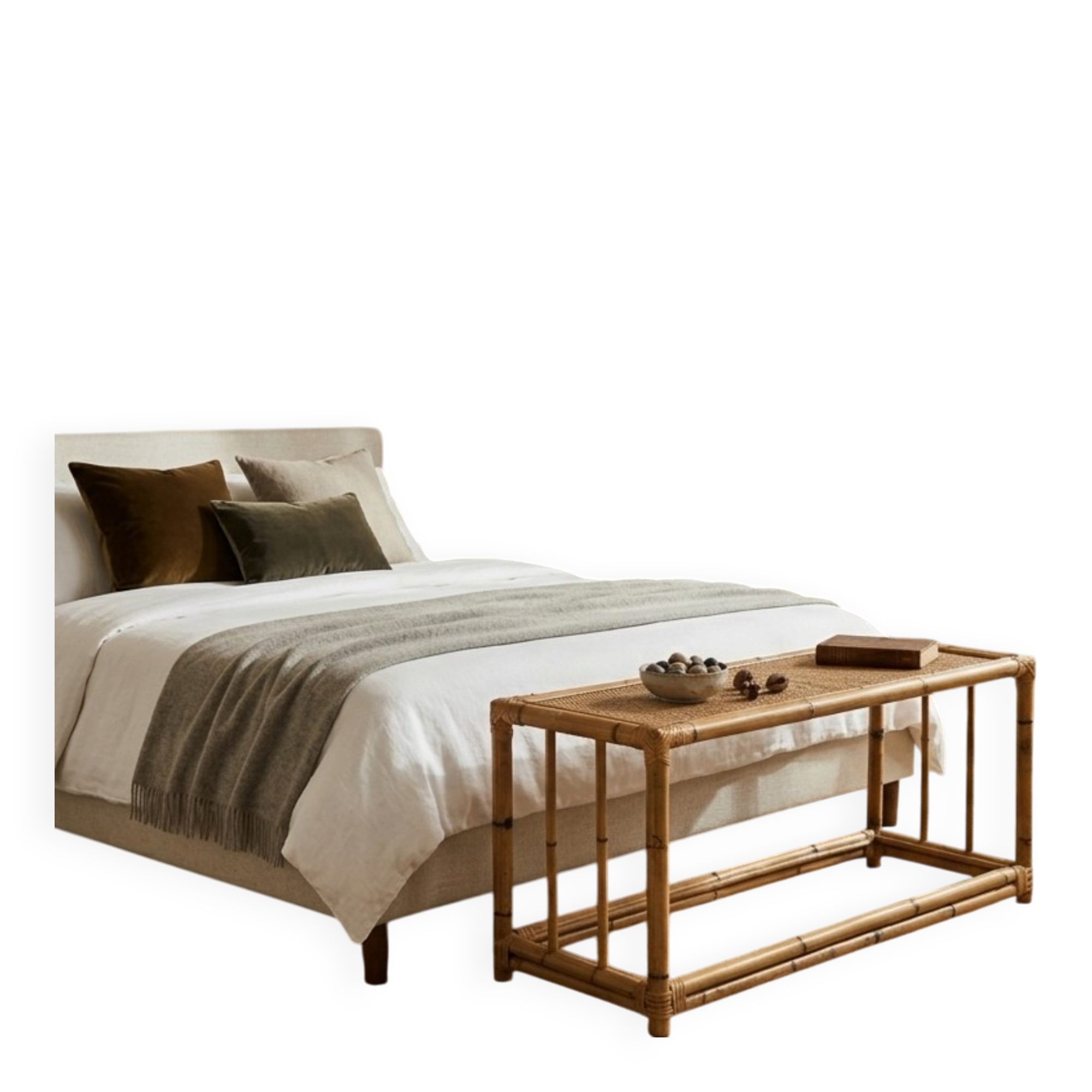 Vintage low bench / sideboard in bamboo and wicker – Boho-Chic style / M