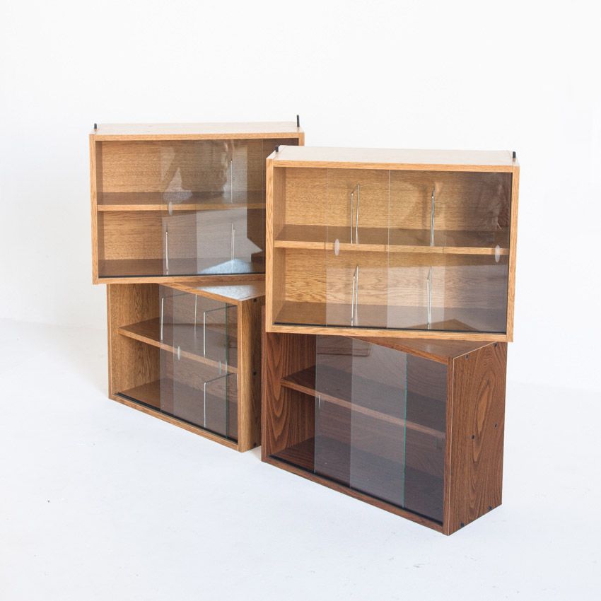 Set of 4 vintage CD shelves with glass doors, France 1990