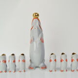 Fish decanter soviet drinking set porcelain fish carafe shots glass,1950's.