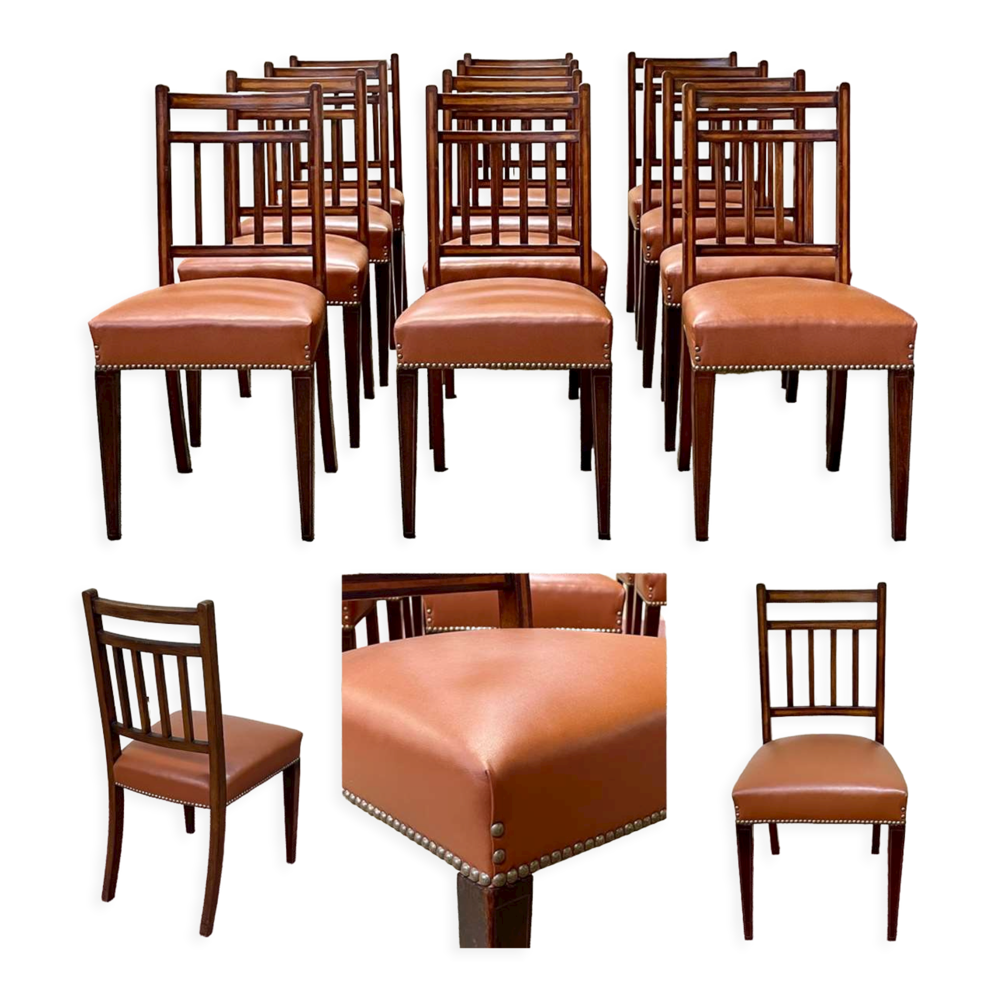 Suite of 12 English chairs nineteenth in mahogany and imitation leather