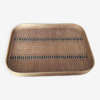 Wooden and wicker tray