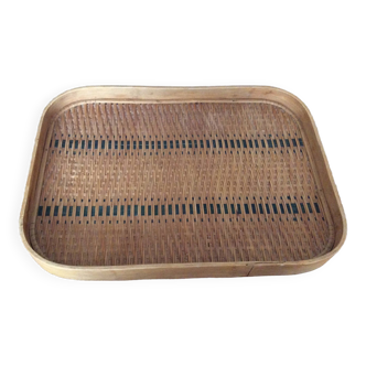 Wooden and wicker tray