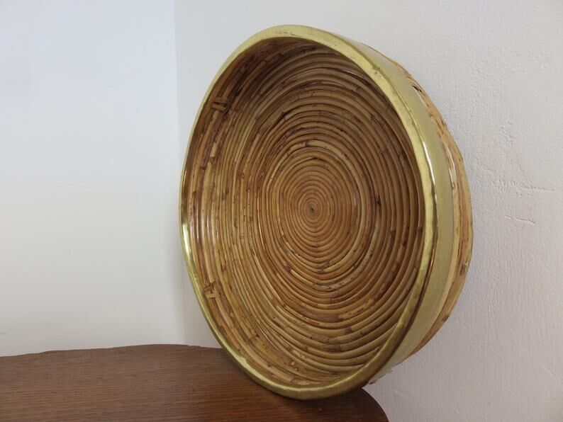 Round basket rattan and brass 60s 70s