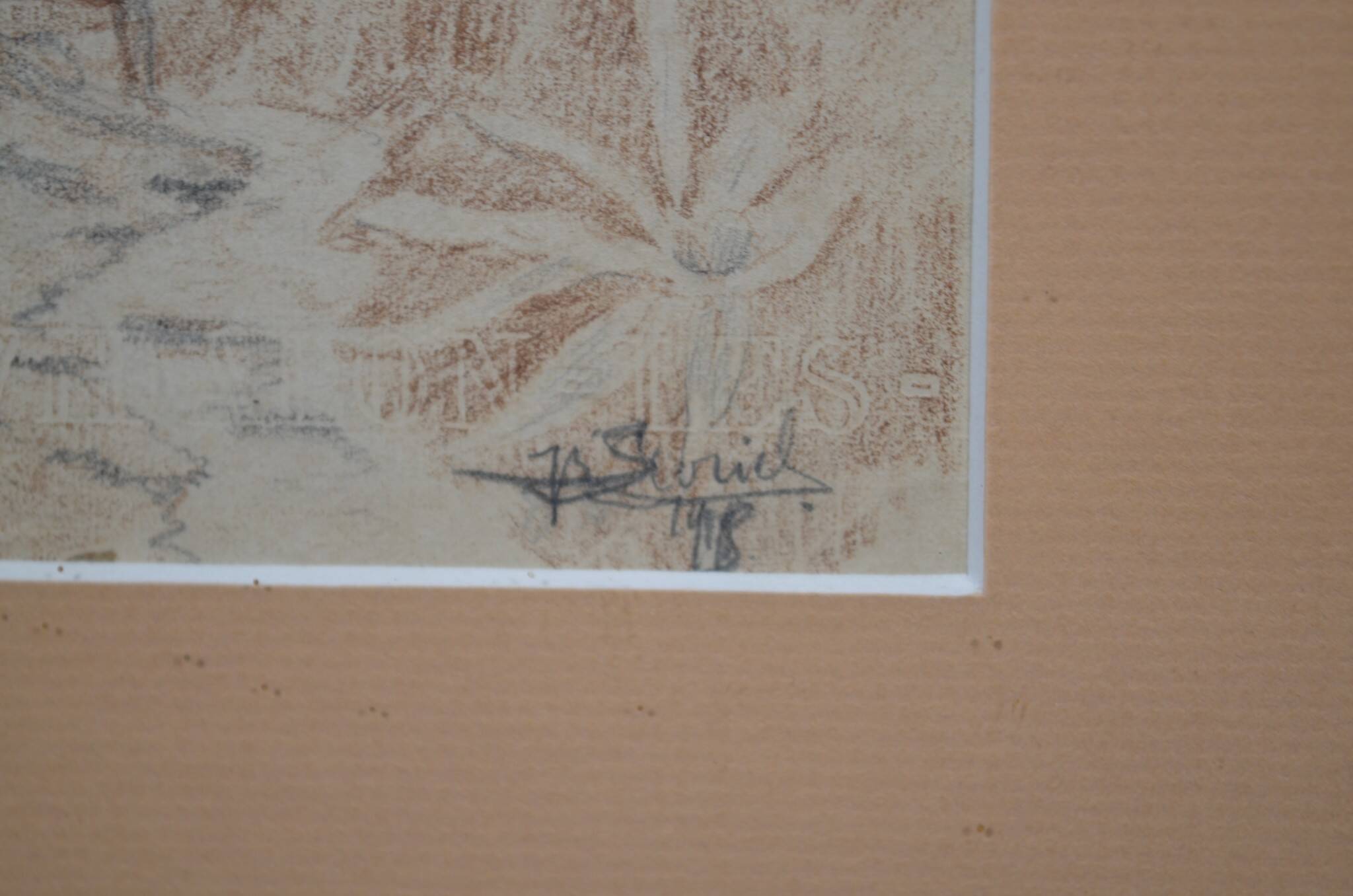 Pencil drawing "Landscape of Ruins" 1918 signed and dated