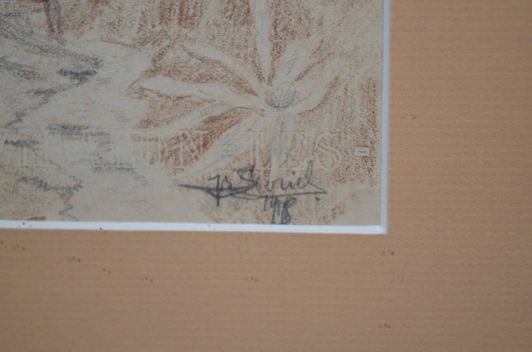 Pencil drawing "Landscape of Ruins" 1918 signed and dated