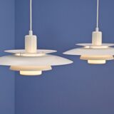 Set of 2 danish hanging lamps in white and off white by Lyskaer, 1970s