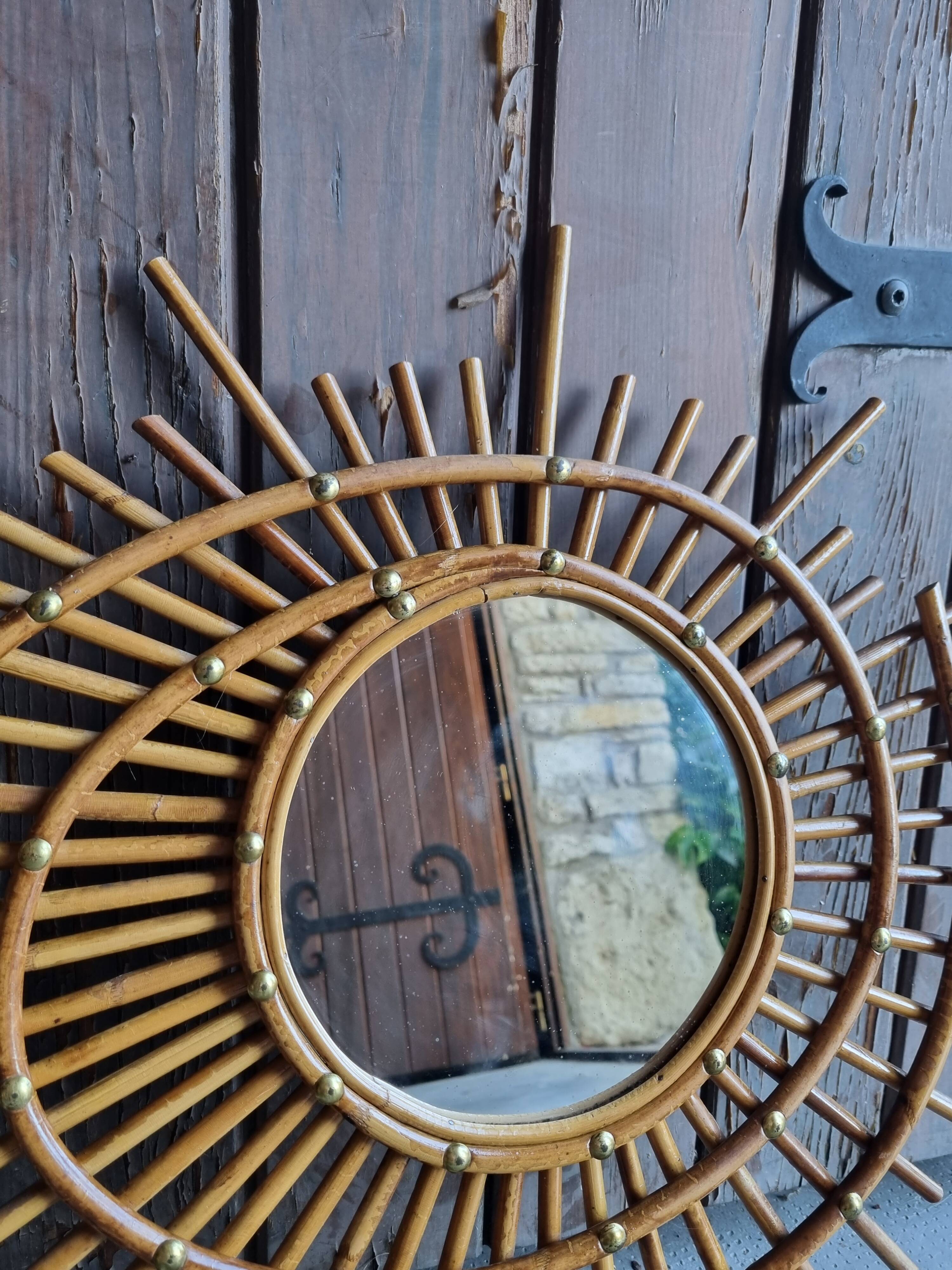 Asymmetrical rattan mirror