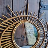 Asymmetrical rattan mirror