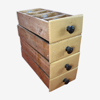 Lot de 4 tiroirs vintage en bois pour meuble de métier Rangement Atelier & Garage - Lot n°1