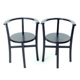 Set Of 4, Black Oak Dining Chairs, Czechoslovakia 1930s