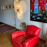 2 club chairs "moustache", 30s, in red leather