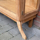 Restored antique oak display cabinet with glass shelves.