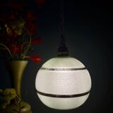 Vintage globe pendant light in green and gold granite glass