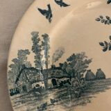 9 dessert plates old chickens, geese and pheasants blue field service Terre de Fer