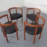 Teak & Leather Model 195 Dining Chairs by Ole Gjerløv-Knudsen & Torben Lind for France & Søn, Denmark, 1960s, Set of 4