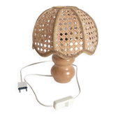 Italian Mid-Century Table Lamp, Pine Wood & Cane, Handcrafted, 1970s