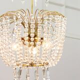 Vintage Italian Crystal and Gilt Metal Chandelier, 1980s