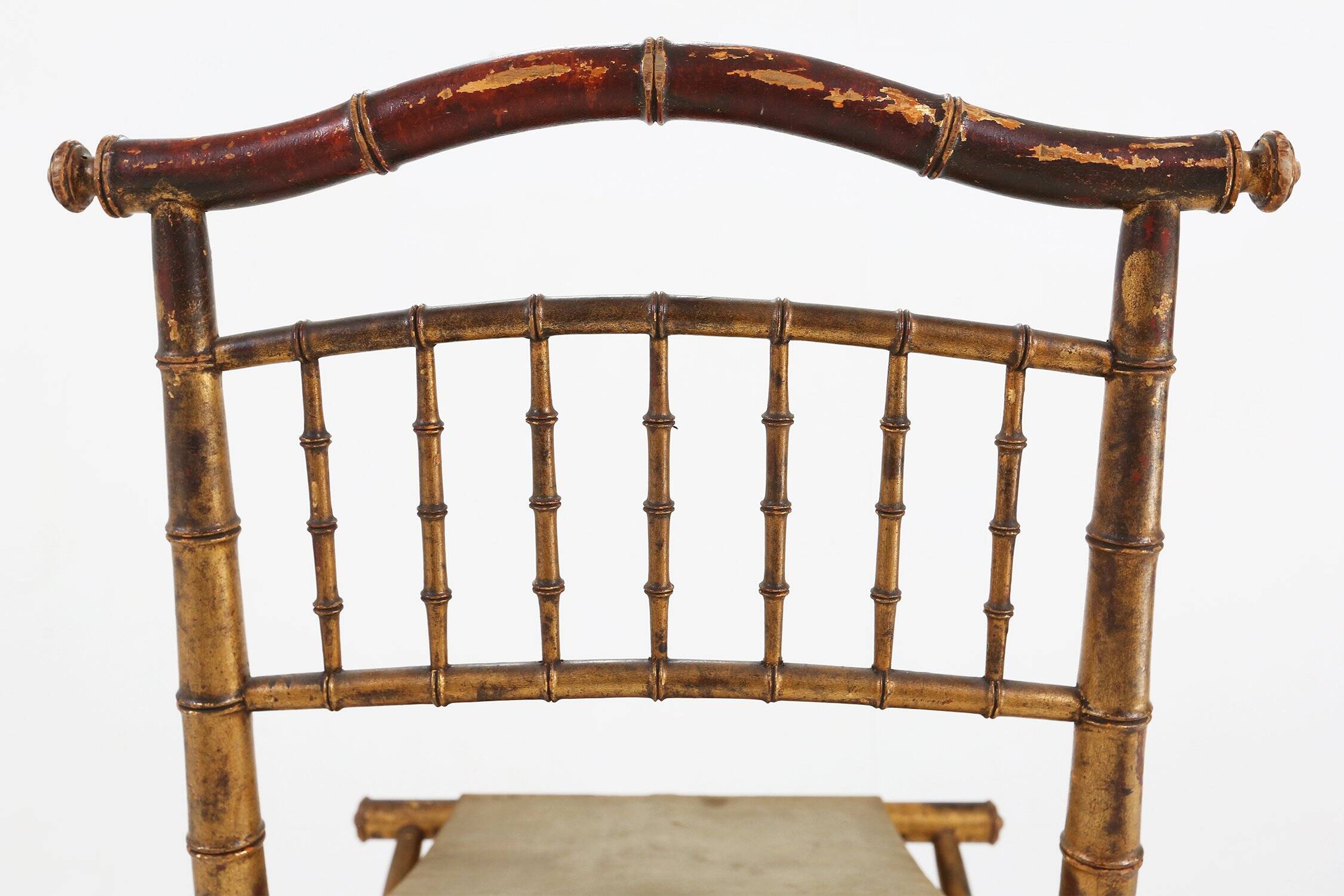 Chaise pliante en faux bambou en bois doré et tissu vert, France vers