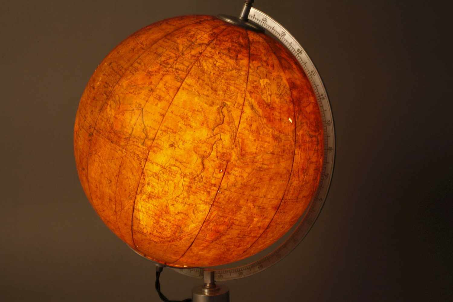 Vintage earth globe with light, Germany 1949