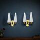 Pair of double wall sconces in brass and opaline – 1950s